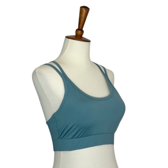 Dusty Blue Double Strap Criss Cross Backless Padded Sports Bra - Picture 9 of 14